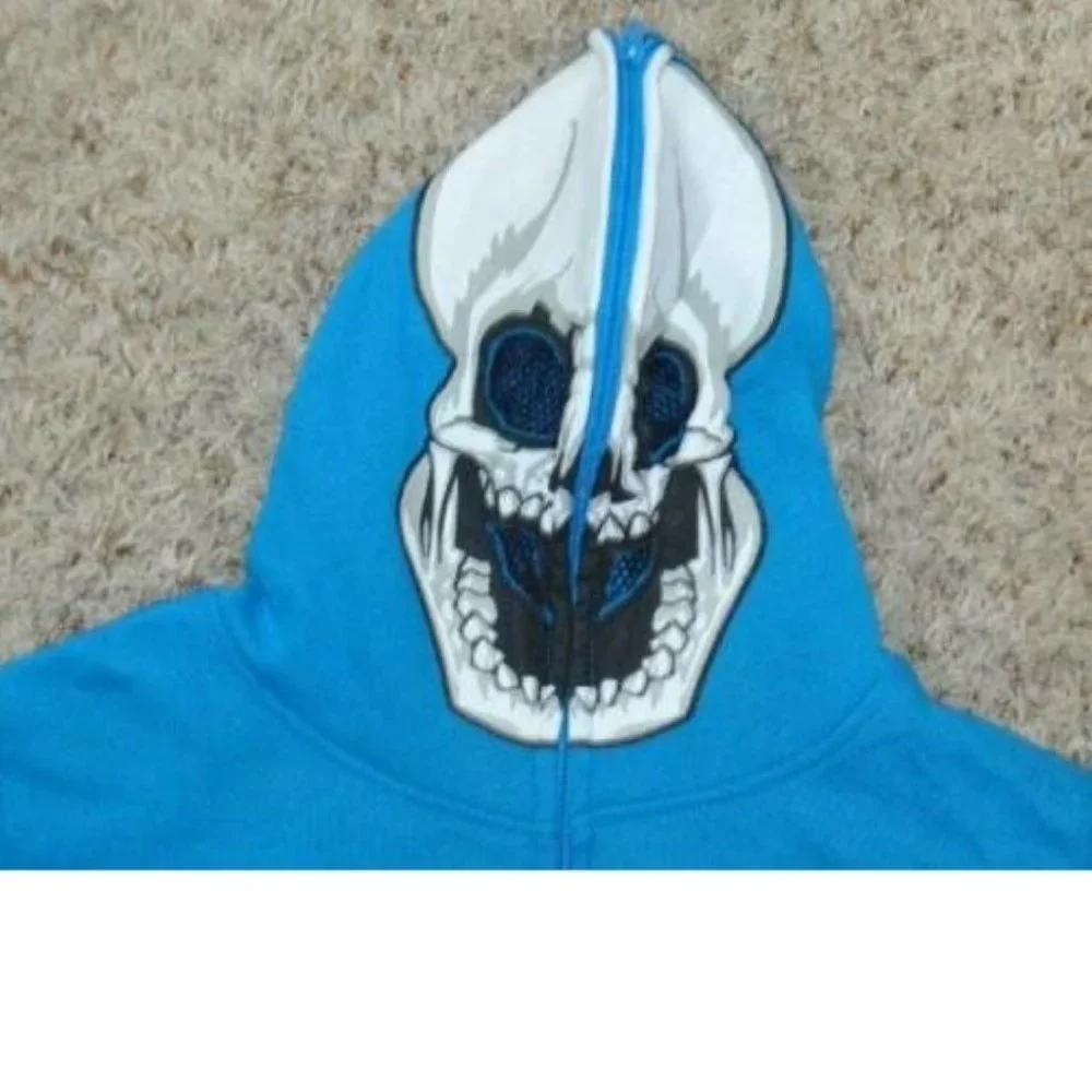 Skeleton Halloween Costume Hoodie Jacket 5/6 Blue Long Sleeves Hooded Zip Up